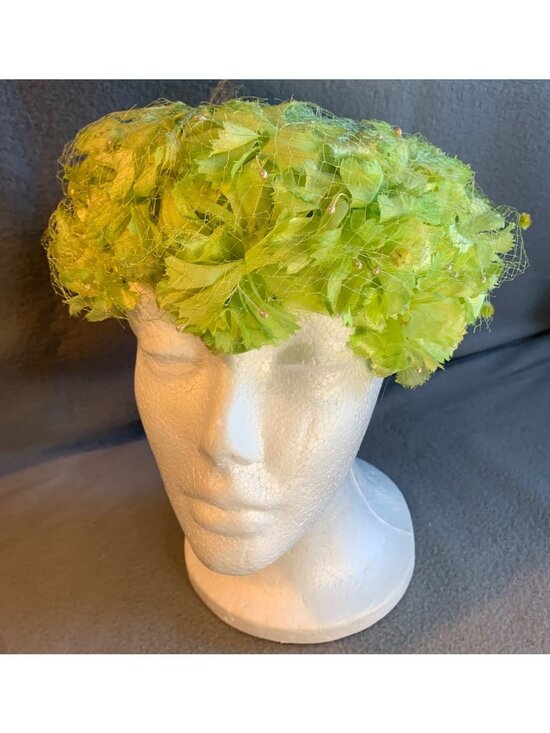 Unionmade Vintage Lime Green Floral Hat Veil Womens Size 22 Handmade USA main image 7